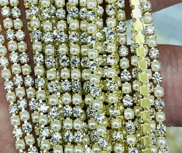 Стразовая цепь жемчуг с камнем кристалл Золото ss6,5